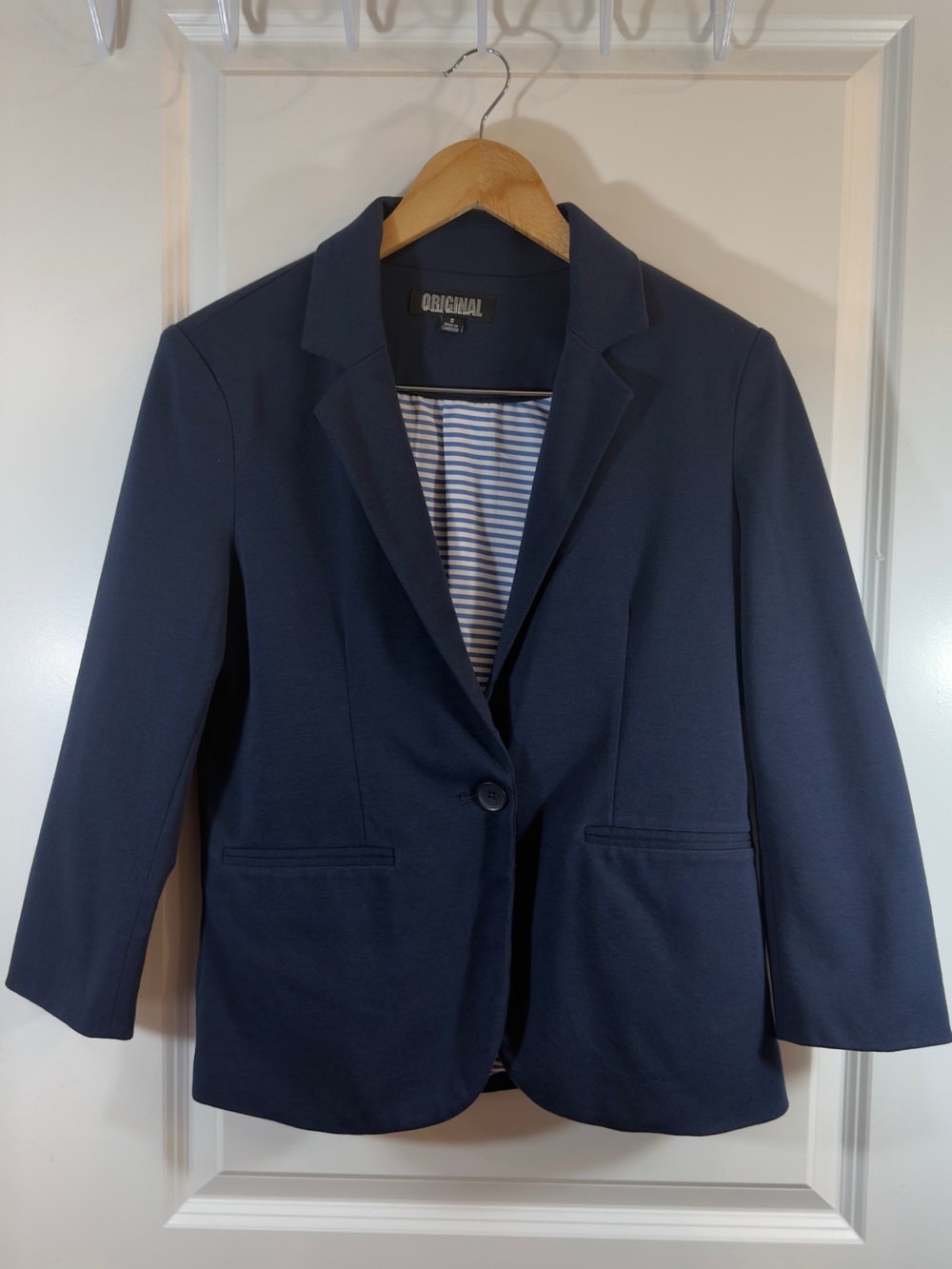 Nicole Miller Original Women’s Navy Blue Blazer Size S Striped Lining